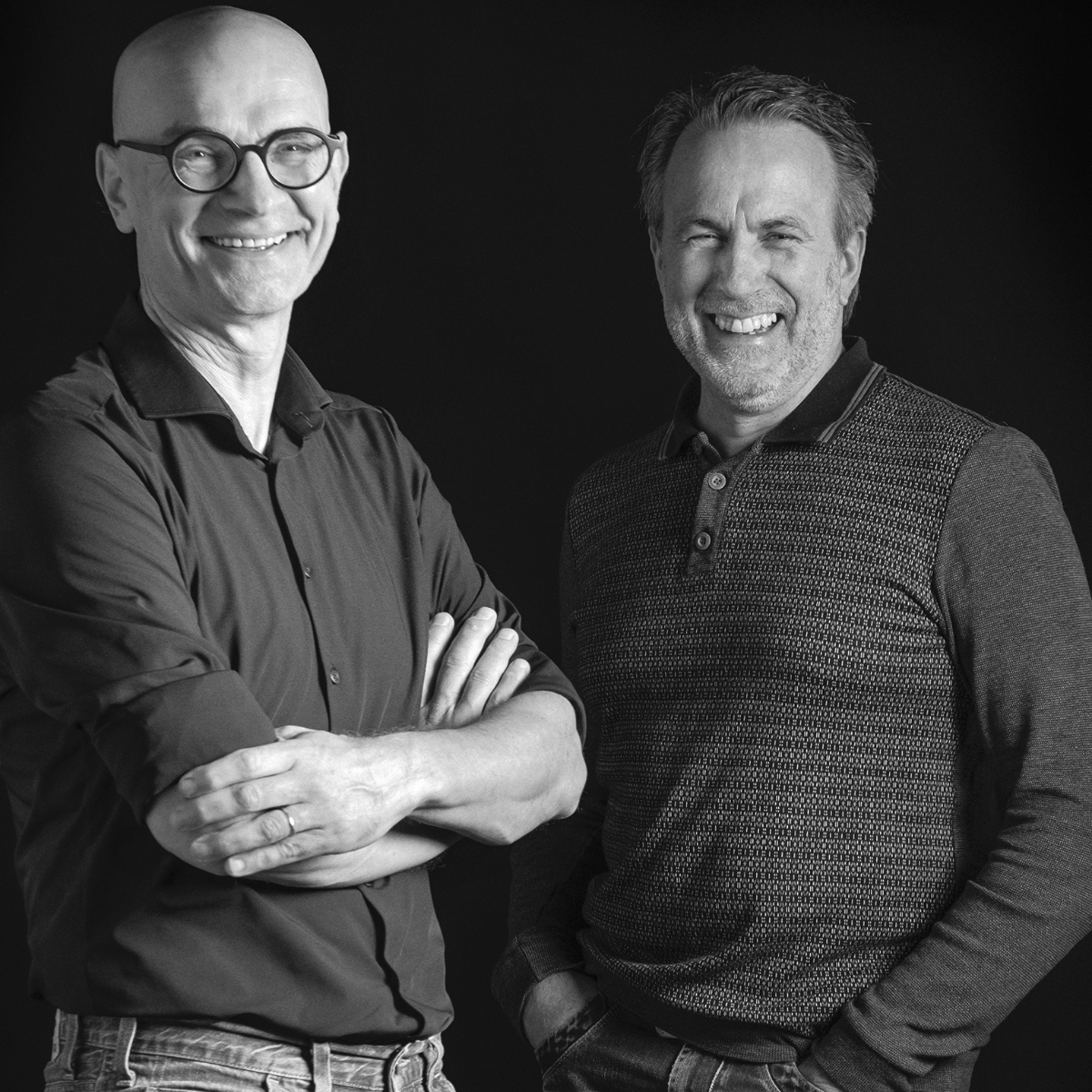 zwart-witte portretfoto van Bas en Wim