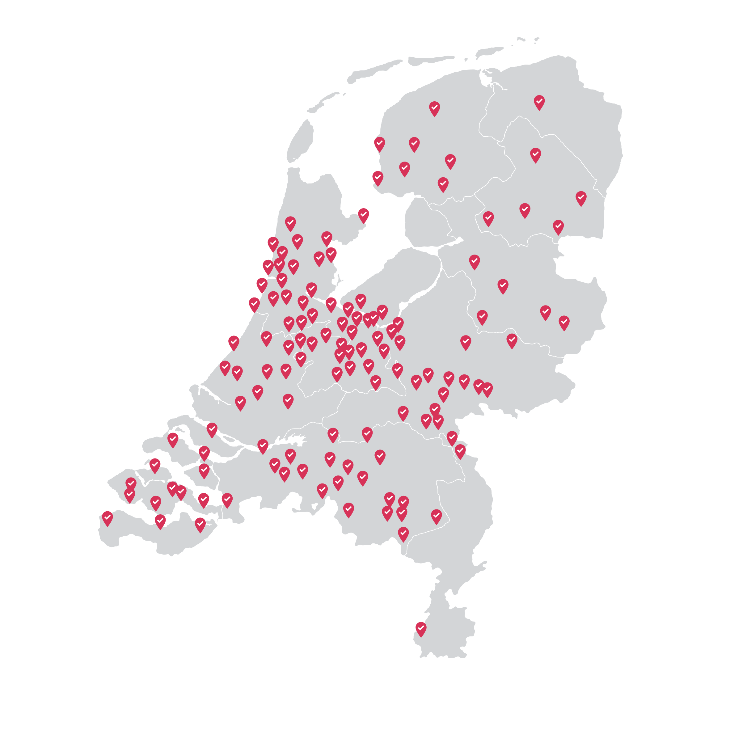kaart Nederland met icoontjes van alle klanten
